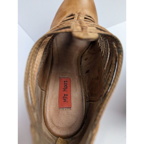 Miz Mooz Sloane Tan Cognac Leather T-strap Strappy Retro Heels Womens 8.5 - Picture 7 of 9